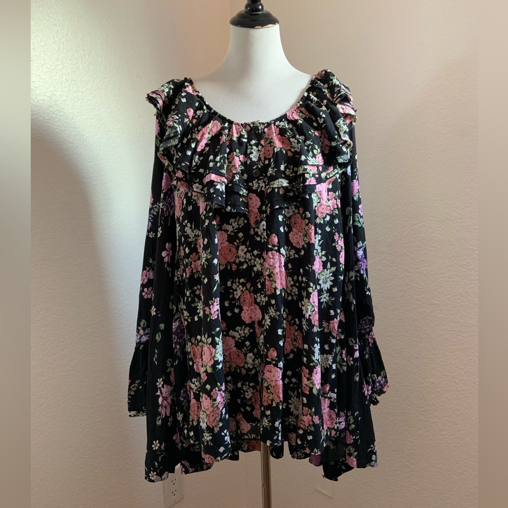 NWOT Free People Loretta Dark Combo Oversized Mixed Floral Print Tunic Top/Dress